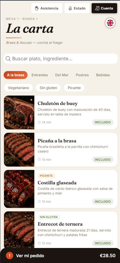 Carta de Brasa y Ascuas vista desde el móvil del cliente