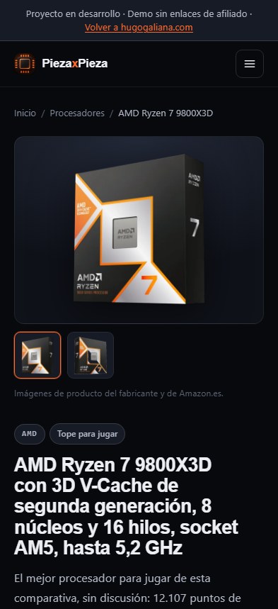 La ficha del AMD Ryzen 7 9800X3D vista desde el móvil